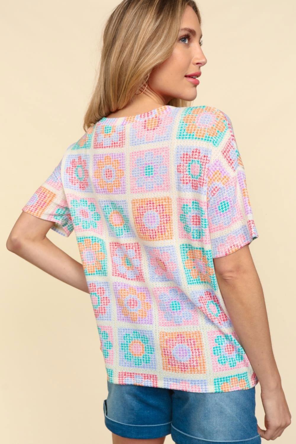 Haptics Flower Print Round Neck Short Sleeve T-Shirt - Clothes For Her Online Store