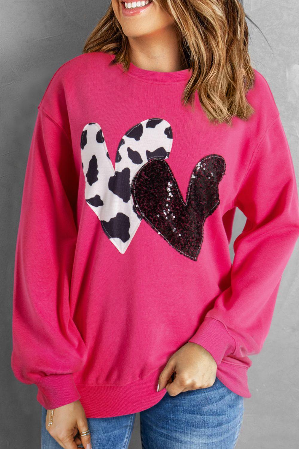 Heart Patch Long Sleeve Sweatshirt - Clothes For Her Online Store
