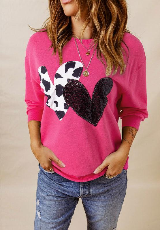 Heart Patch Long Sleeve Sweatshirt - Clothes For Her Online Store