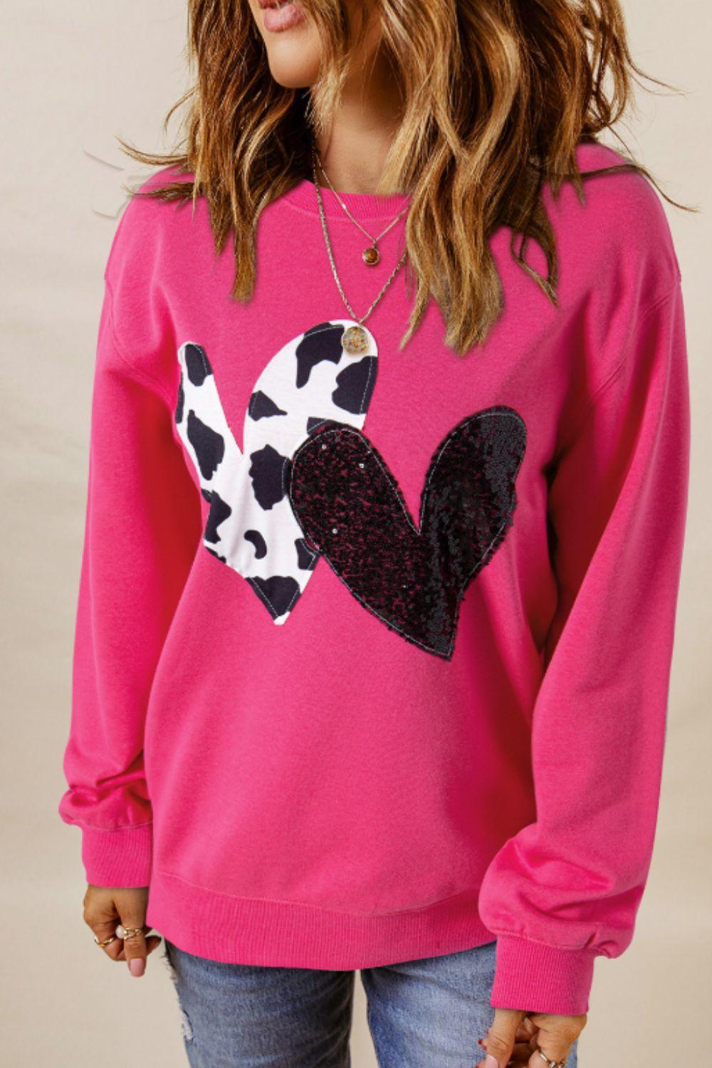 Heart Patch Long Sleeve Sweatshirt - Clothes For Her Online Store