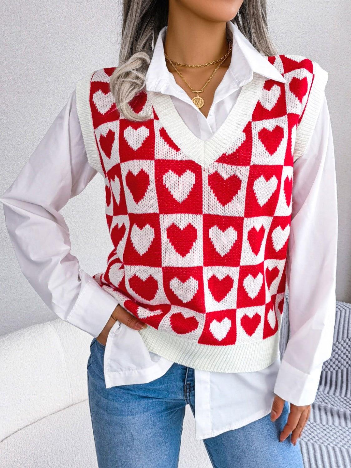 Heart V-Neck Sweater Vest - Clothes For Her Online Store