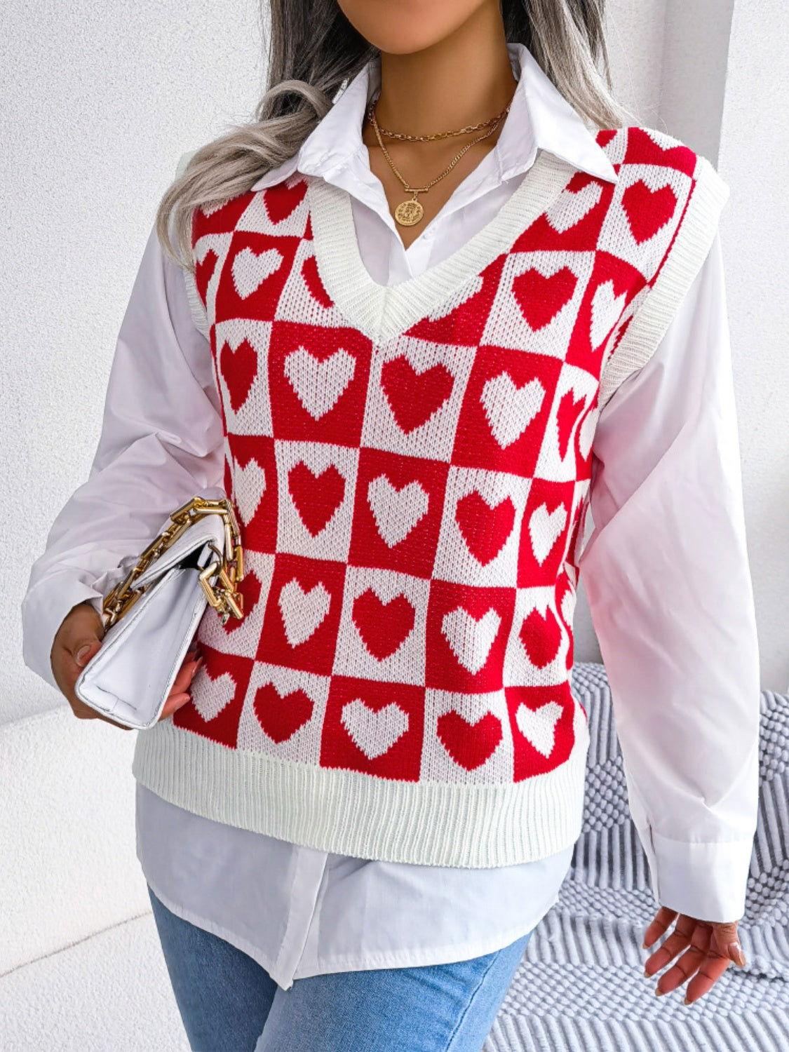 Heart V-Neck Sweater Vest - Clothes For Her Online Store