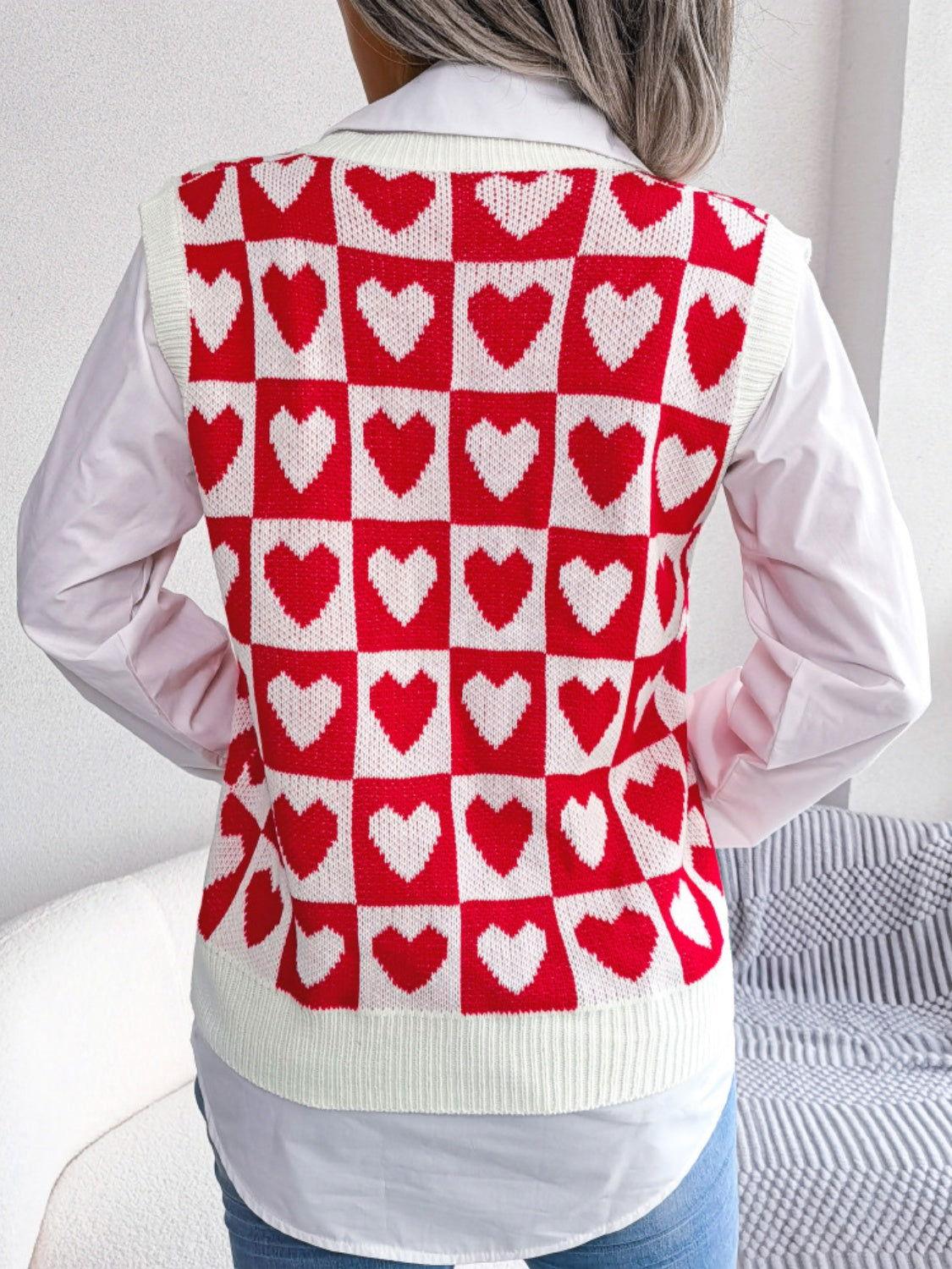 Heart V-Neck Sweater Vest - Clothes For Her Online Store