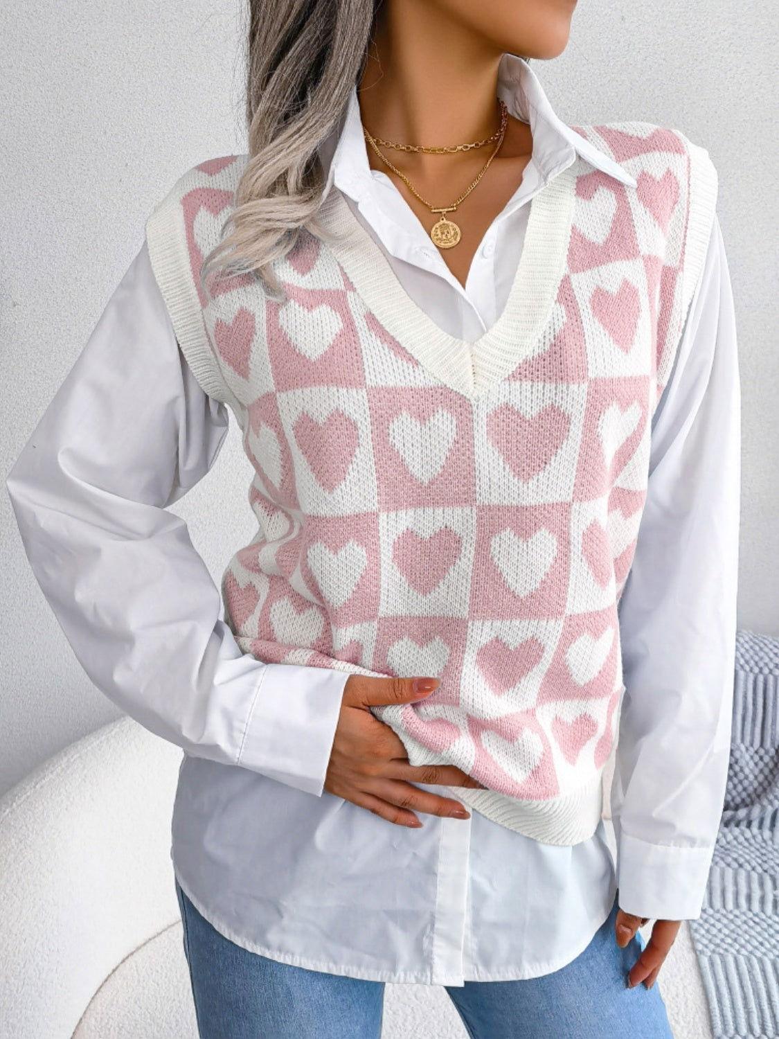 Heart V-Neck Sweater Vest - Clothes For Her Online Store