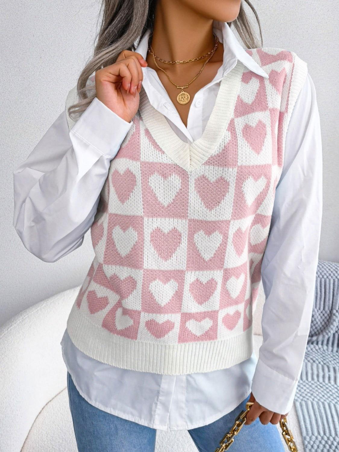 Heart V-Neck Sweater Vest - Clothes For Her Online Store