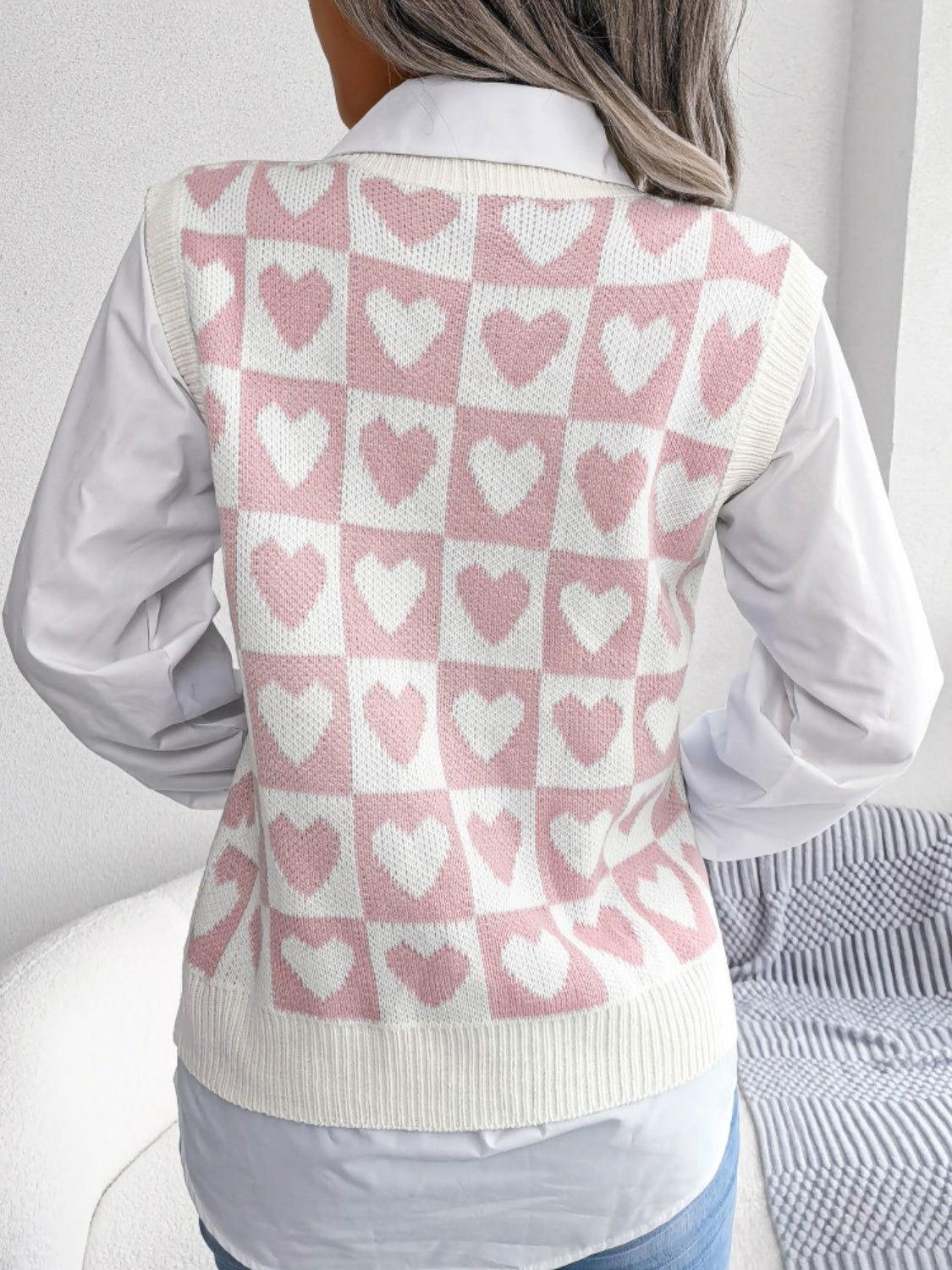 Heart V-Neck Sweater Vest - Clothes For Her Online Store