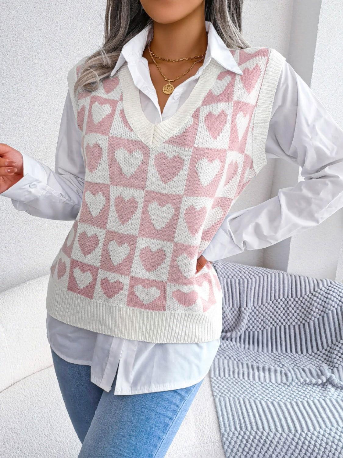 Heart V-Neck Sweater Vest - Clothes For Her Online Store