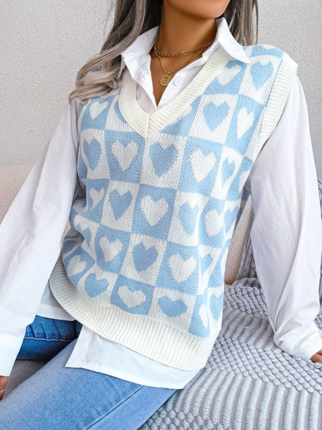 Heart V-Neck Sweater Vest - Clothes For Her Online Store
