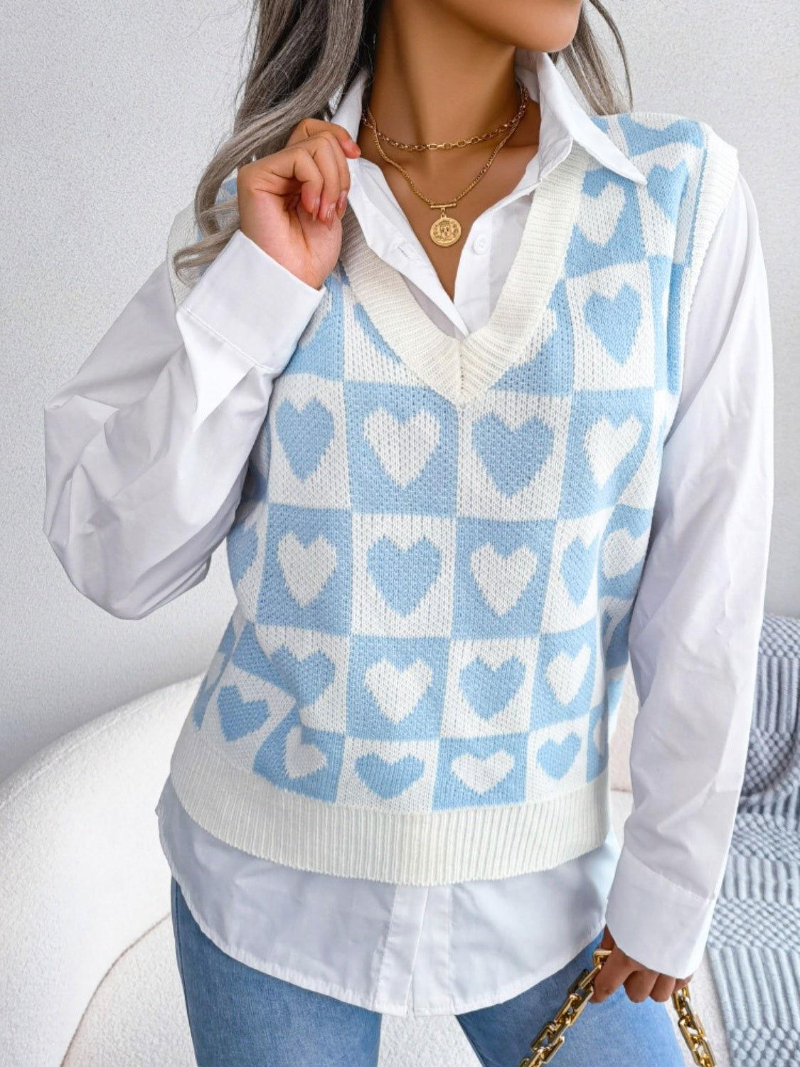 Heart V-Neck Sweater Vest - Clothes For Her Online Store