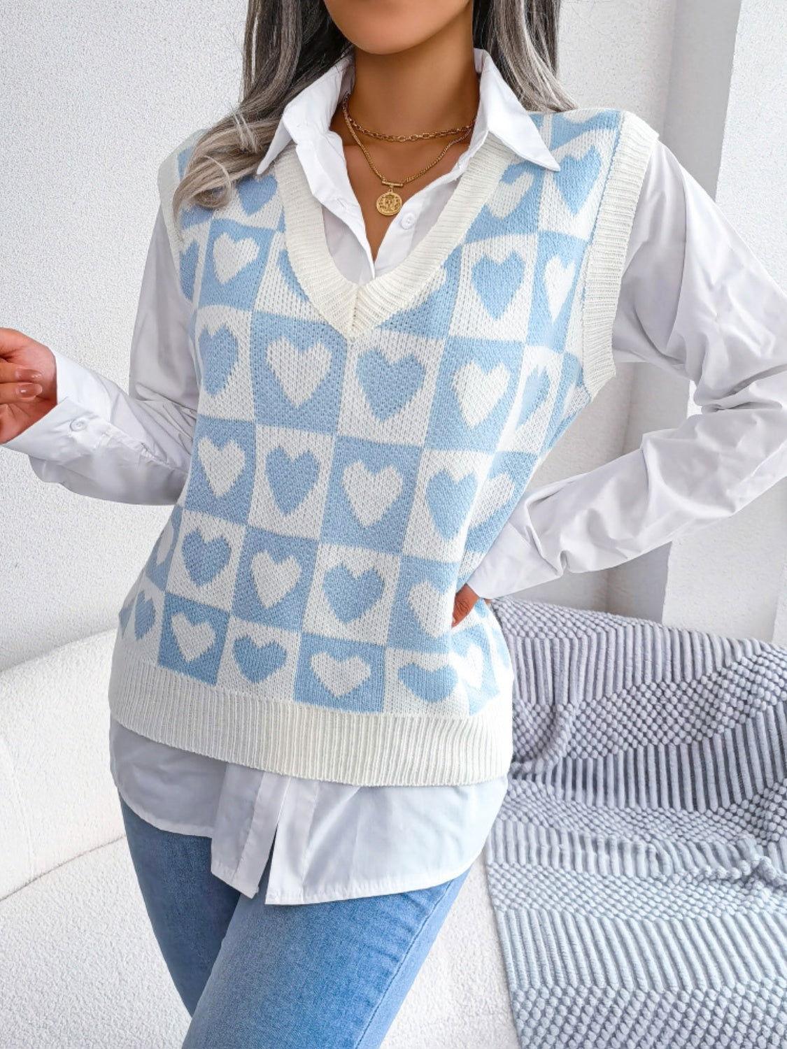 Heart V-Neck Sweater Vest - Clothes For Her Online Store