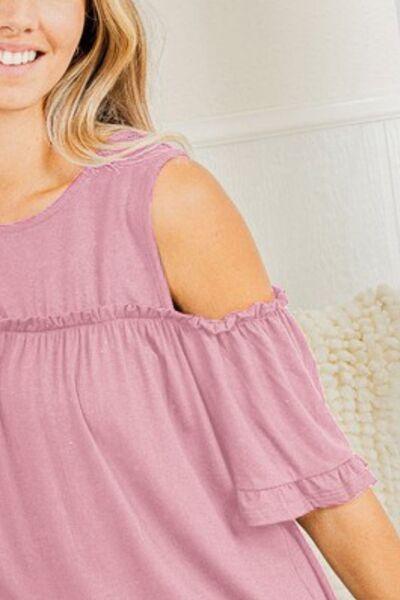 Heimish Full Size Frill Round Neck Cold Shoulder T-Shirt Plus Size - Clothes For Her Online Store