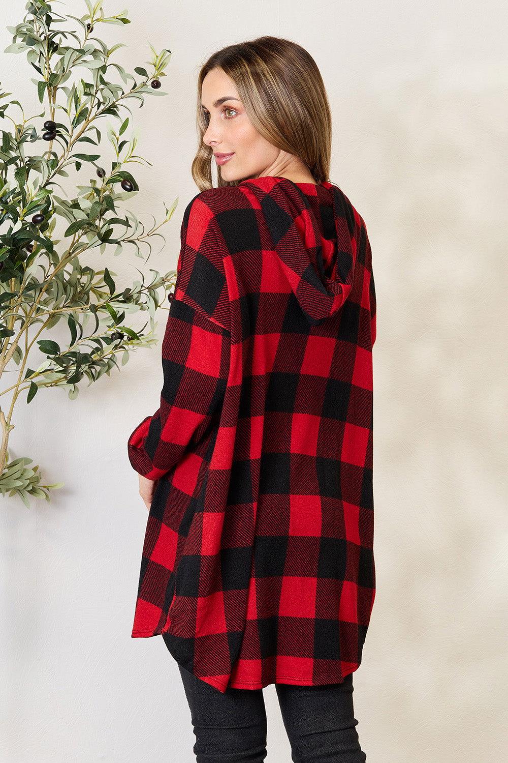 Heimish Full Size Plaid Button Front Hooded Shirt - Clothes For Her Online Store
