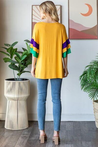Heimish Full Size Round Neck Color Block Ruffled Half Sleeve Top Plus Size - Clothes For Her Online Store