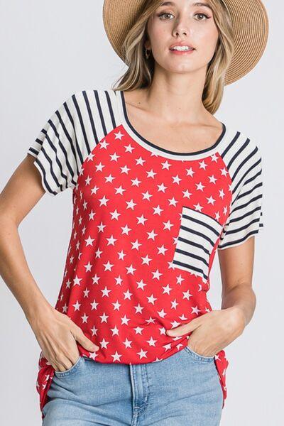 Heimish Full Size Star & Striped Round Neck Short Sleeve T-Shirt Plus Size - Clothes For Her Online Store
