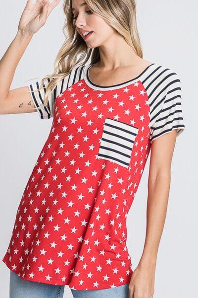 Heimish Full Size Star & Striped Round Neck Short Sleeve T-Shirt Plus Size - Clothes For Her Online Store