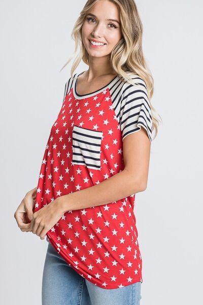 Heimish Full Size Star & Striped Round Neck Short Sleeve T-Shirt Plus Size - Clothes For Her Online Store