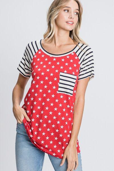 Heimish Full Size Star & Striped Round Neck Short Sleeve T-Shirt Plus Size - Clothes For Her Online Store