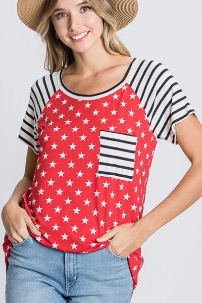 Heimish Full Size Star & Striped Round Neck Short Sleeve T-Shirt Plus Size - Clothes For Her Online Store
