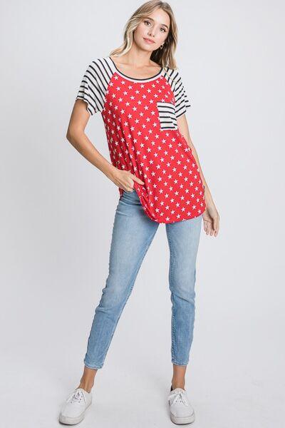 Heimish Full Size Star & Striped Round Neck Short Sleeve T-Shirt Plus Size - Clothes For Her Online Store