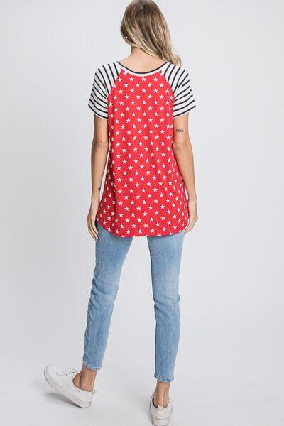 Heimish Full Size Star & Striped Round Neck Short Sleeve T-Shirt Plus Size - Clothes For Her Online Store