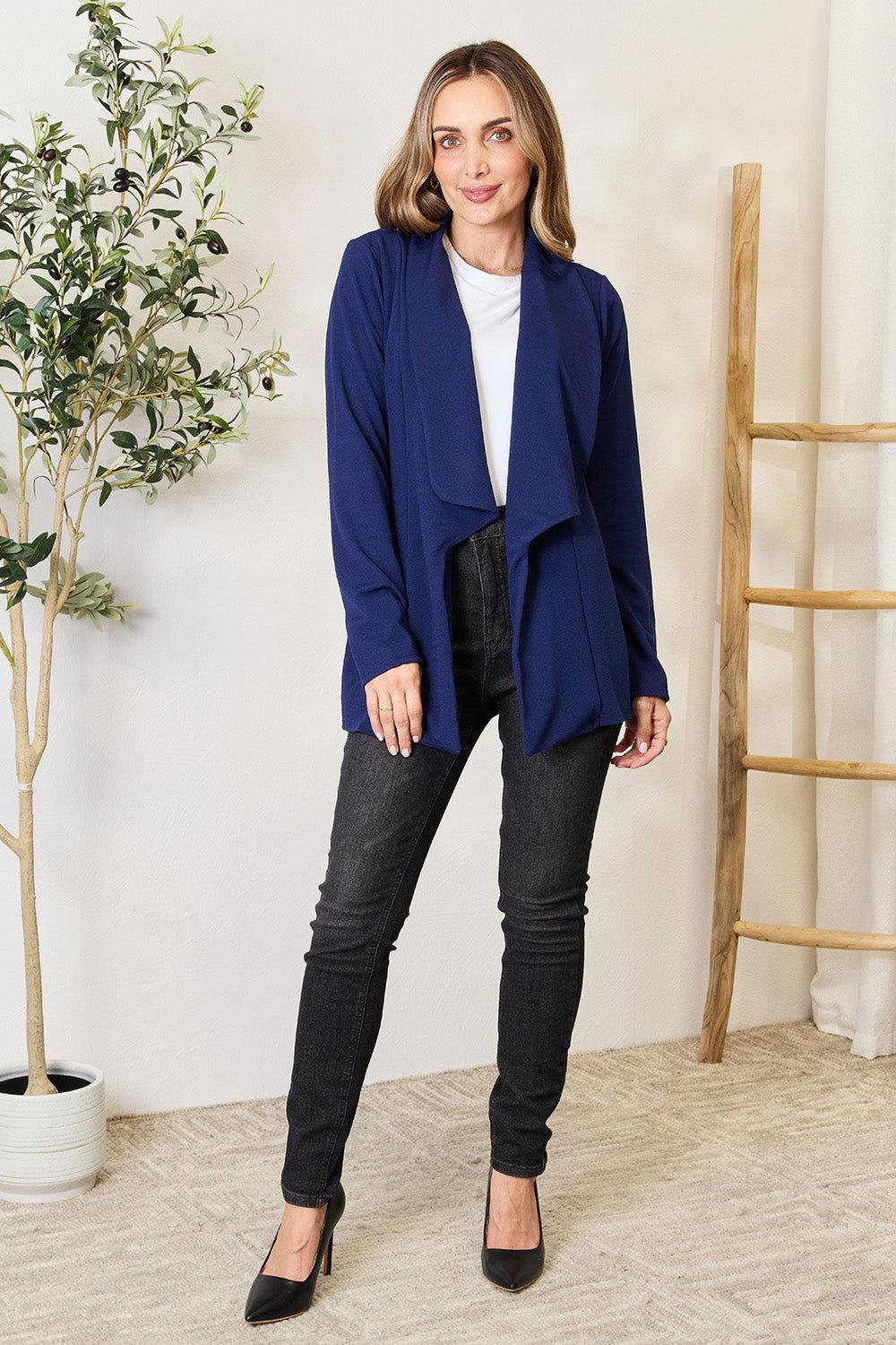 Heimish Full Size Statement Neck Open Front Blazer - Clothes For Her Online Store