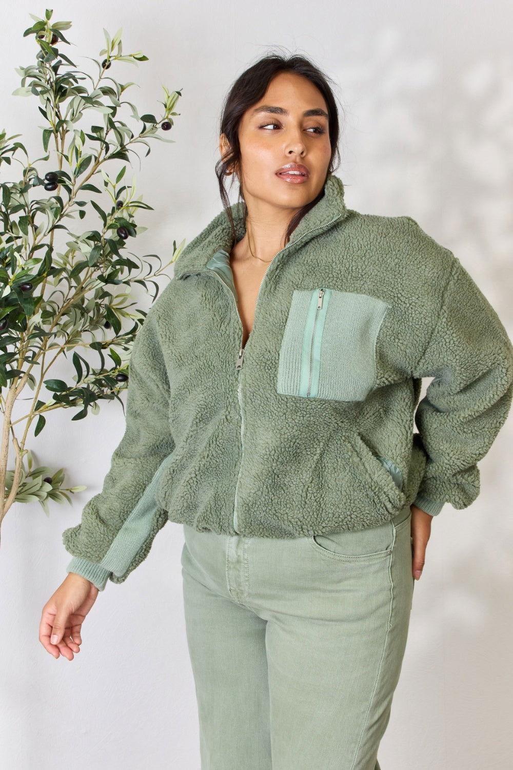 Heimish Full Size Zip Up Collared Neck Jacket - Clothes For Her Online Store