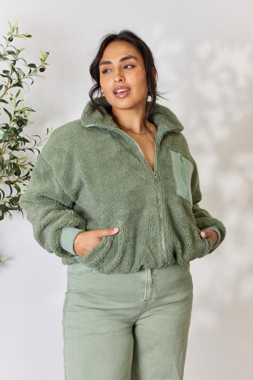 Heimish Full Size Zip Up Collared Neck Jacket - Clothes For Her Online Store