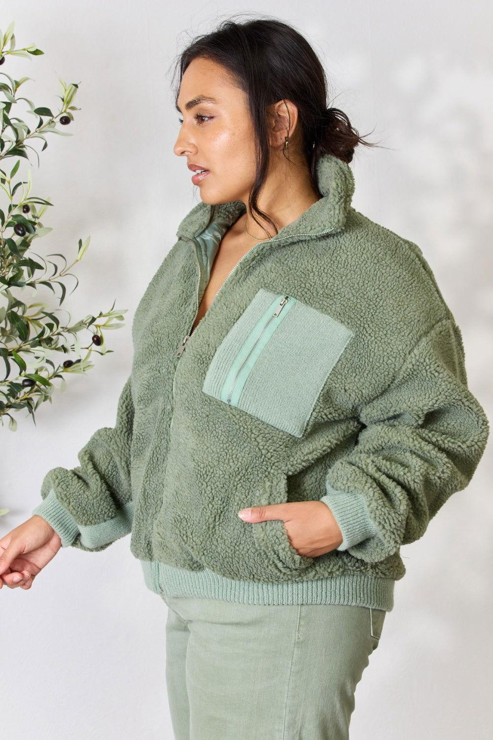 Heimish Full Size Zip Up Collared Neck Jacket - Clothes For Her Online Store