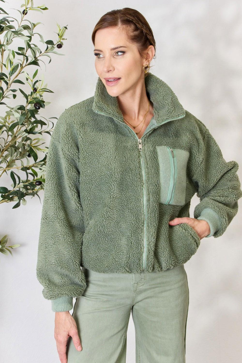 Heimish Full Size Zip Up Collared Neck Jacket - Clothes For Her Online Store
