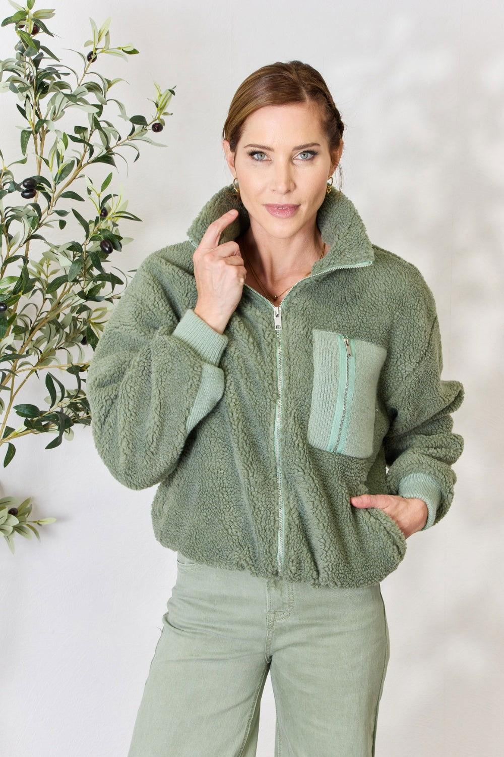Heimish Full Size Zip Up Collared Neck Jacket - Clothes For Her Online Store