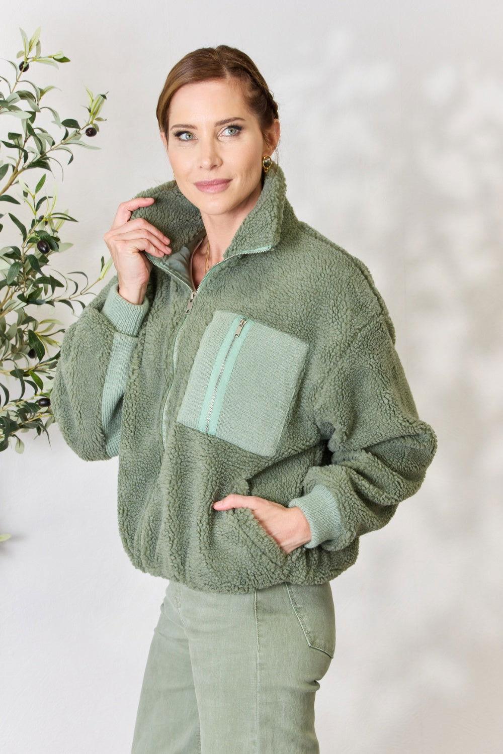 Heimish Full Size Zip Up Collared Neck Jacket - Clothes For Her Online Store