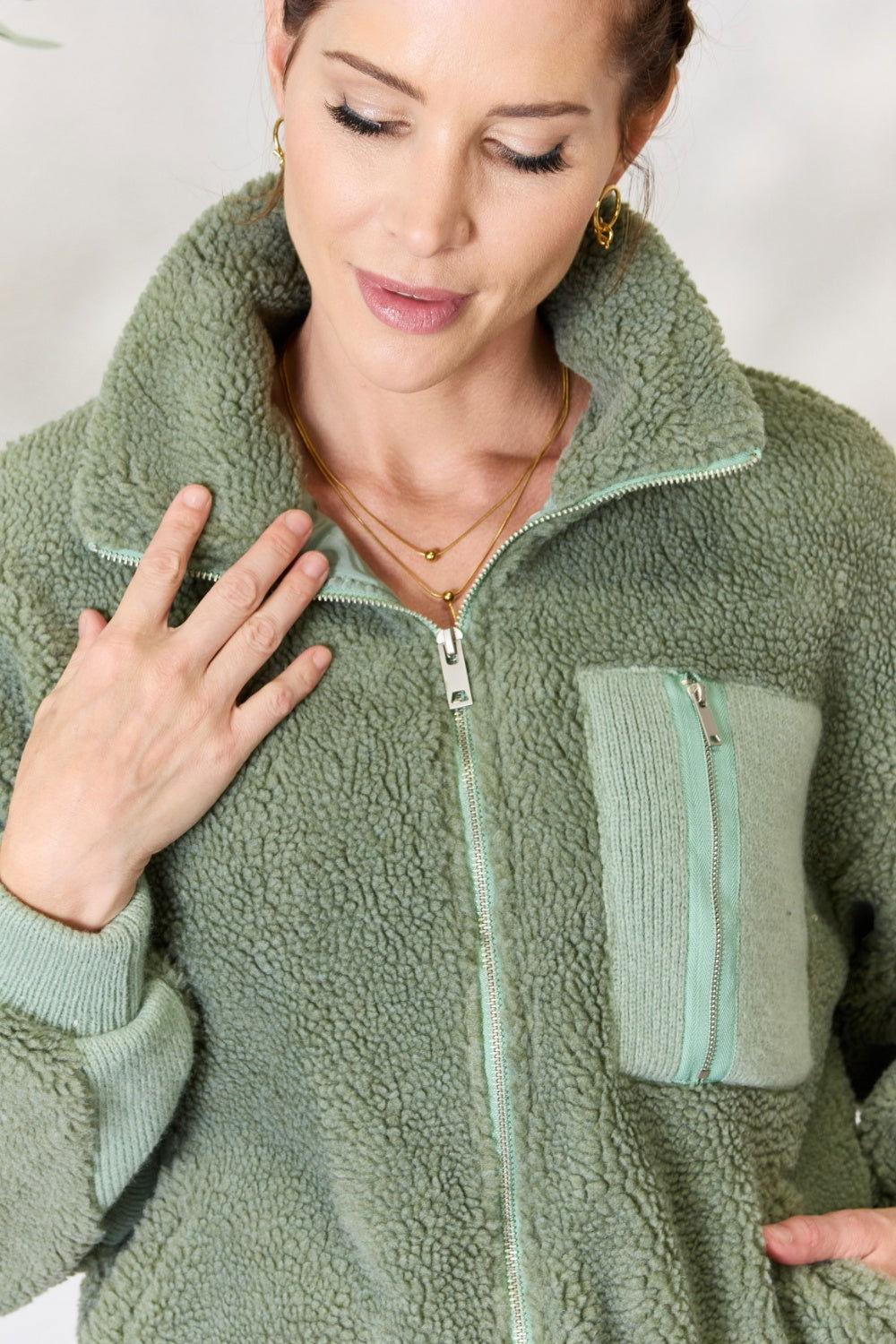 Heimish Full Size Zip Up Collared Neck Jacket - Clothes For Her Online Store
