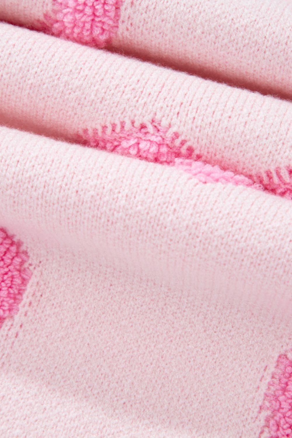 High-Low Heart Round Neck Long Sleeve Sweater - Clothes For Her Online Store