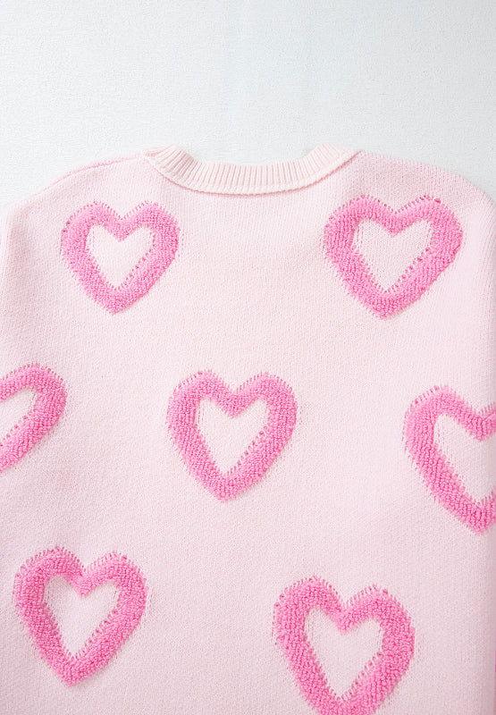 High-Low Heart Round Neck Long Sleeve Sweater - Clothes For Her Online Store