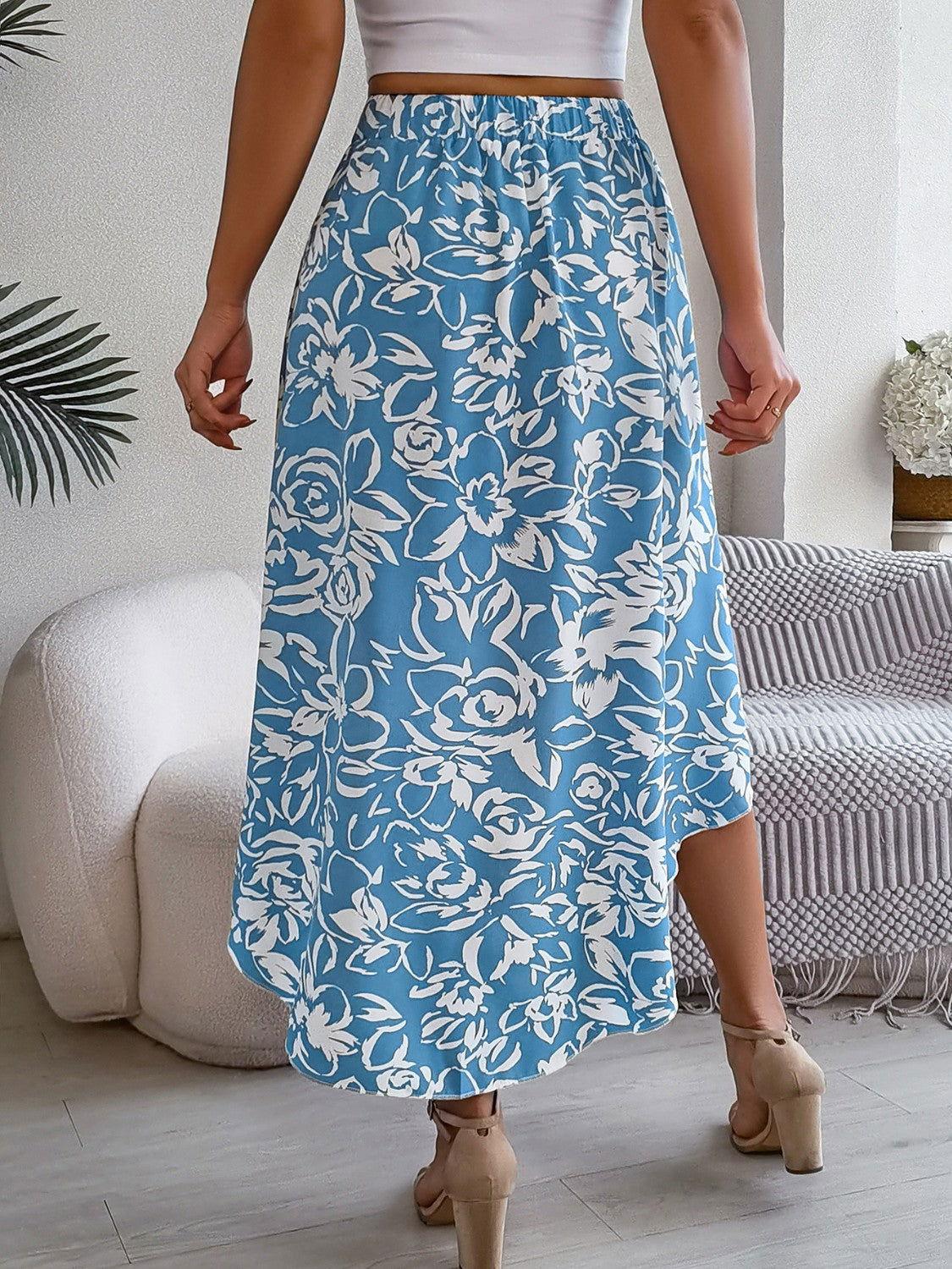 High-Low Printed High Waist Skirt - Clothes For Her Online Store
