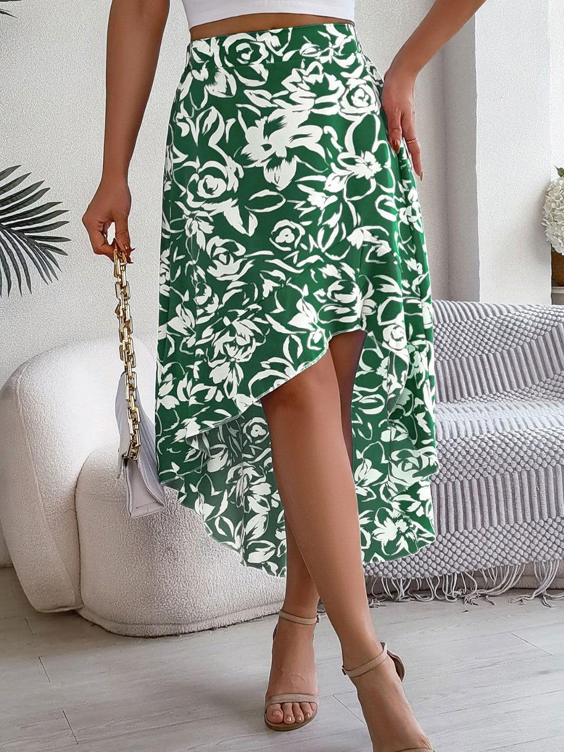 High-Low Printed High Waist Skirt - Clothes For Her Online Store