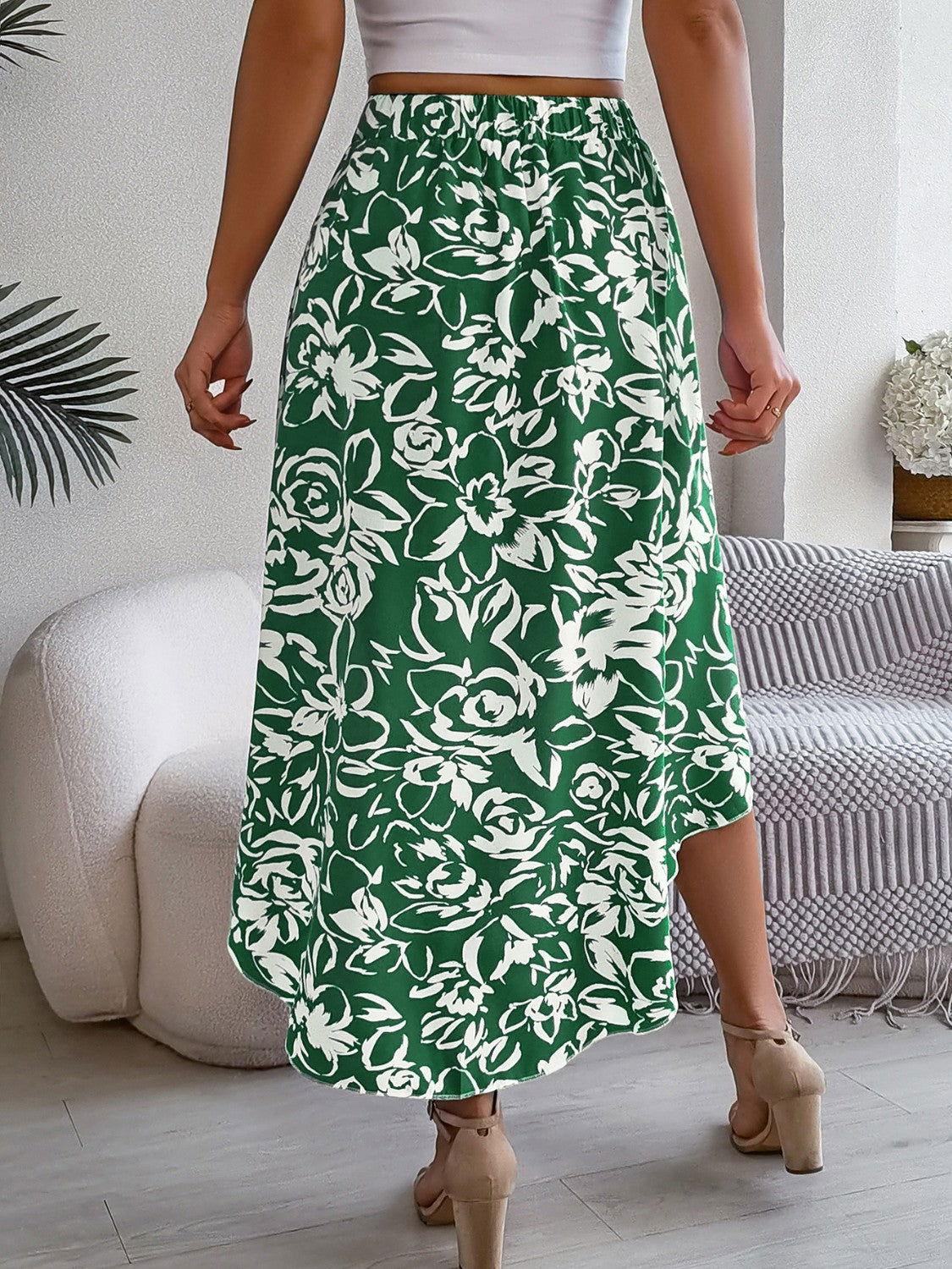 High-Low Printed High Waist Skirt - Clothes For Her Online Store