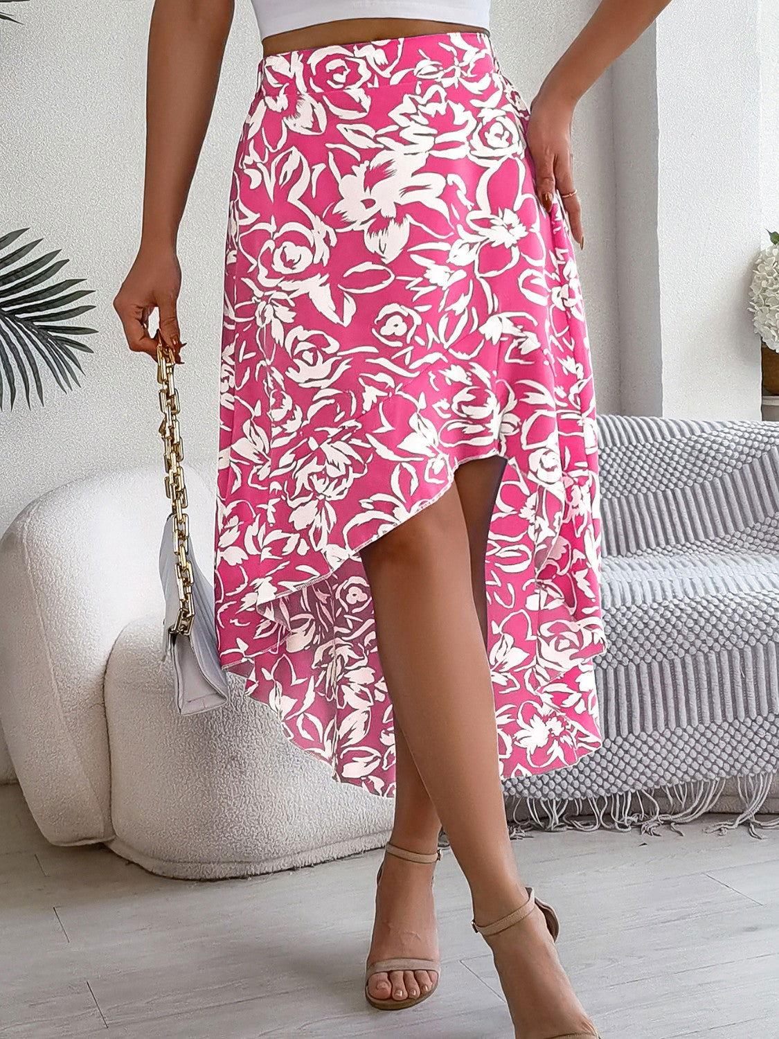 High-Low Printed High Waist Skirt - Clothes For Her Online Store