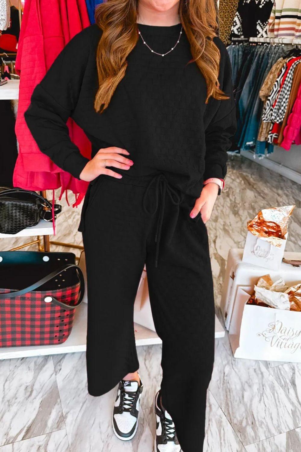High-Low Round Neck Top and Pants Set - Clothes For Her Online Store