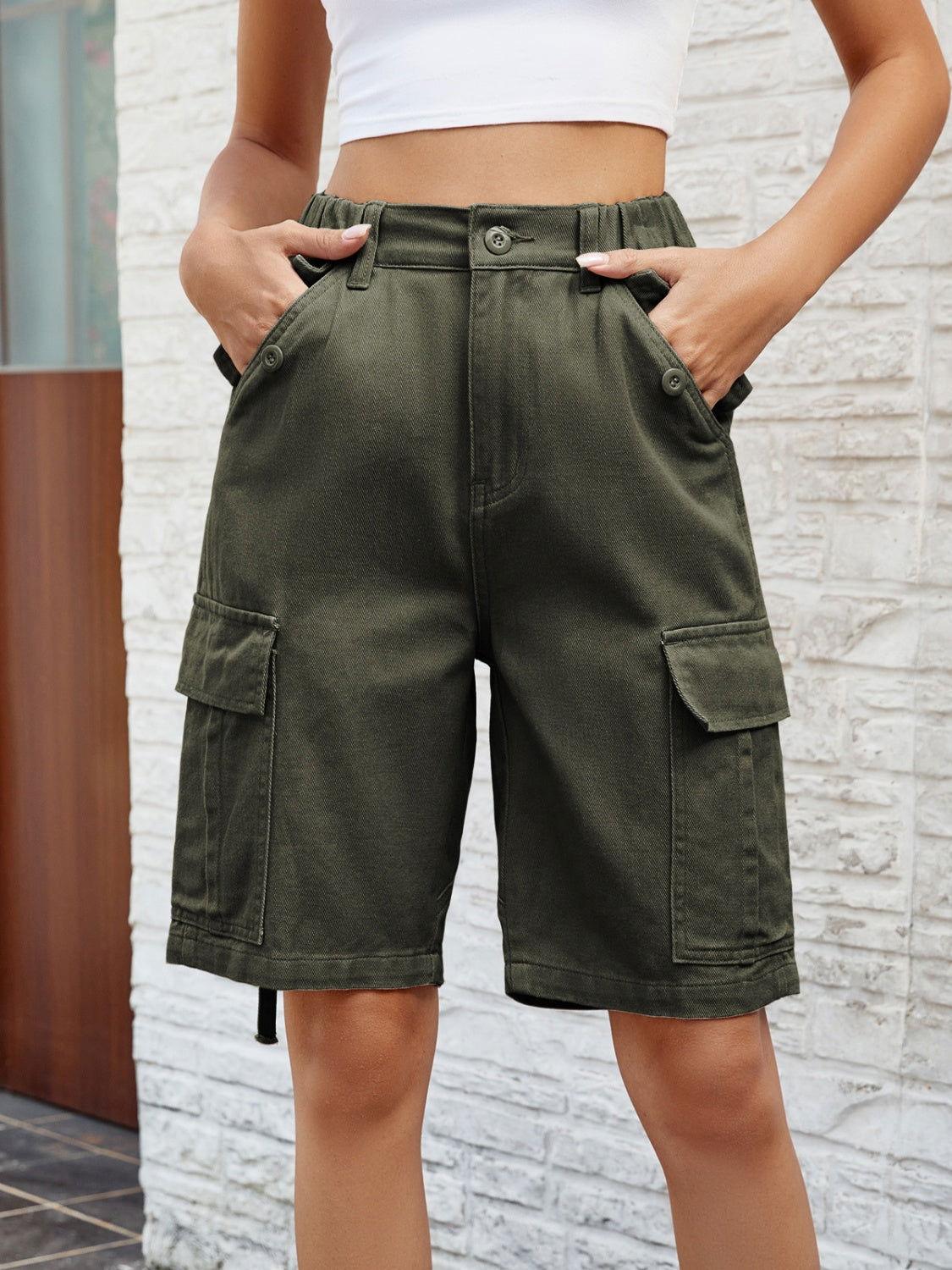 High Waist Denim Shorts with Pockets - Clothes For Her Online Store