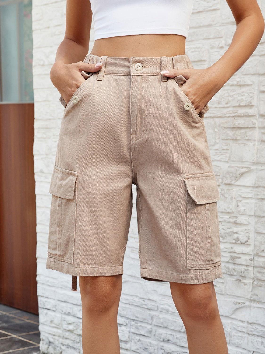 High Waist Denim Shorts with Pockets - Clothes For Her Online Store