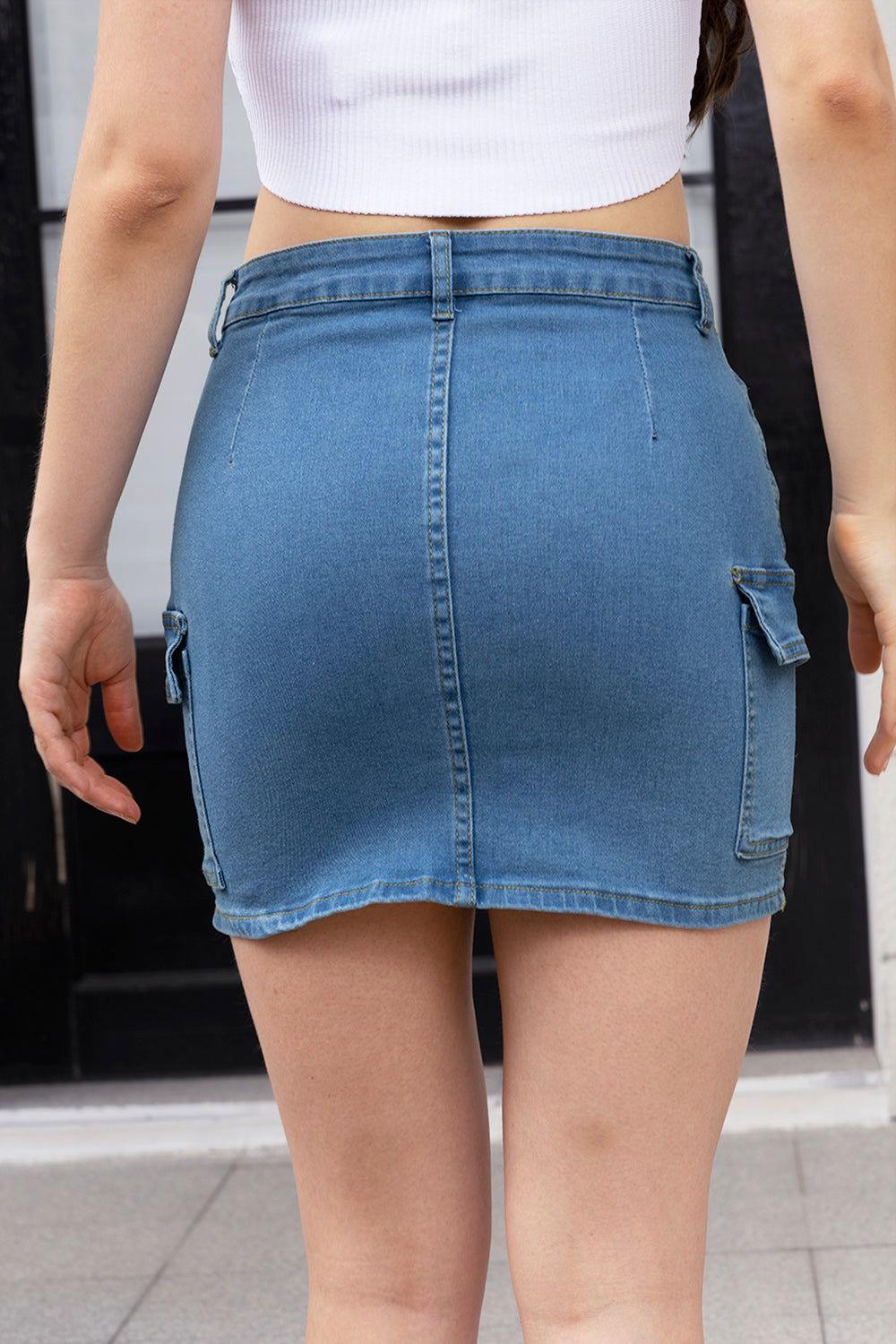 High Waist Pocketed Denim Skirt - Clothes For Her Online Store