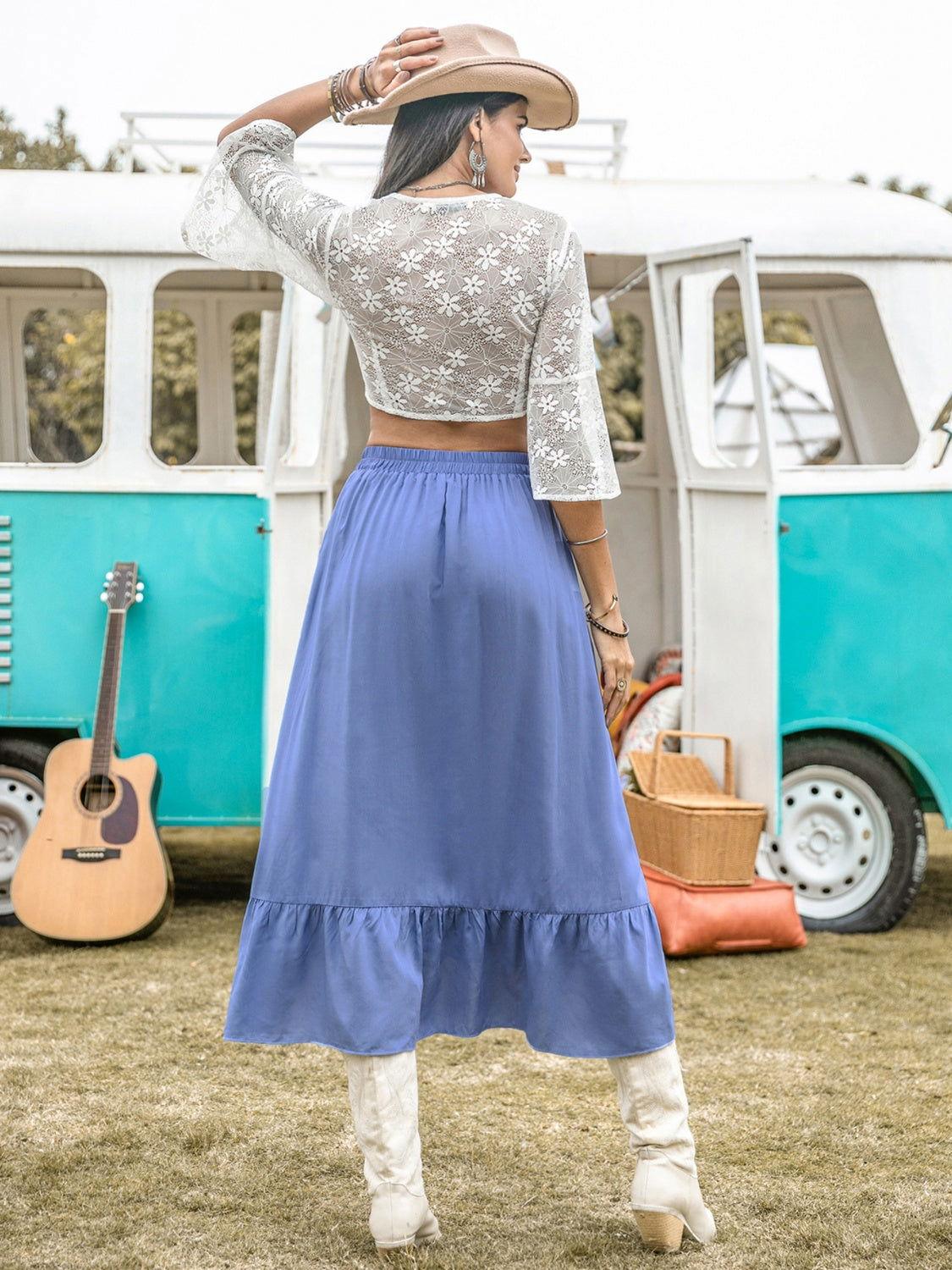 High Waist Ruffle Trim Skirt - Clothes For Her Online Store