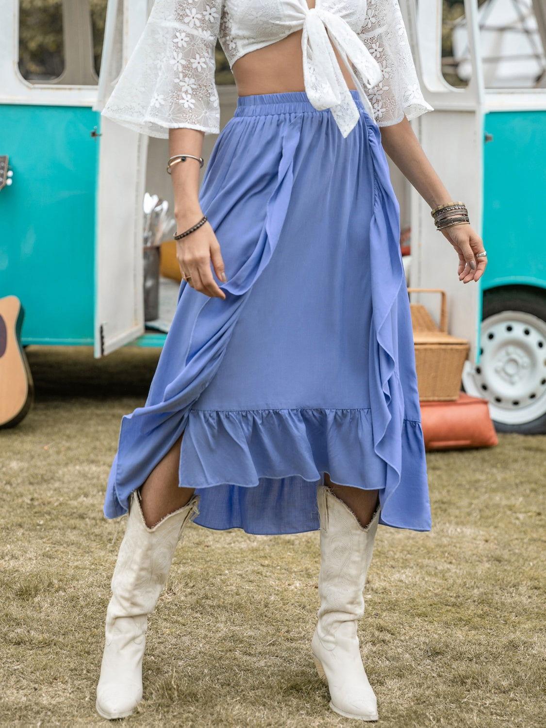 High Waist Ruffle Trim Skirt - Clothes For Her Online Store