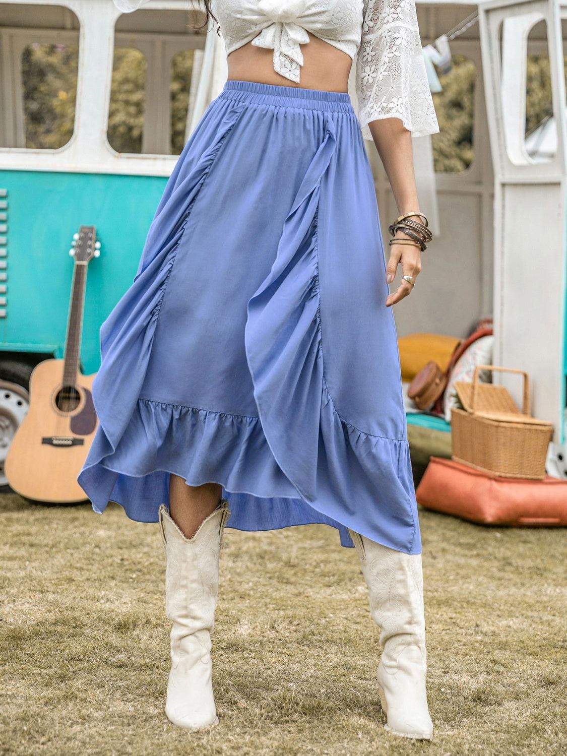 High Waist Ruffle Trim Skirt - Clothes For Her Online Store