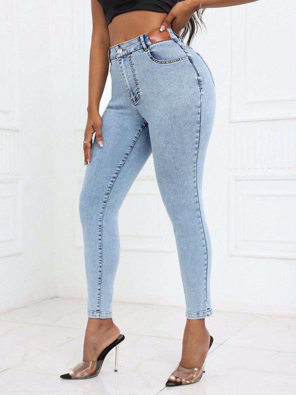 High Waist Skinny Jeans with Pockets - Clothes For Her Online Store