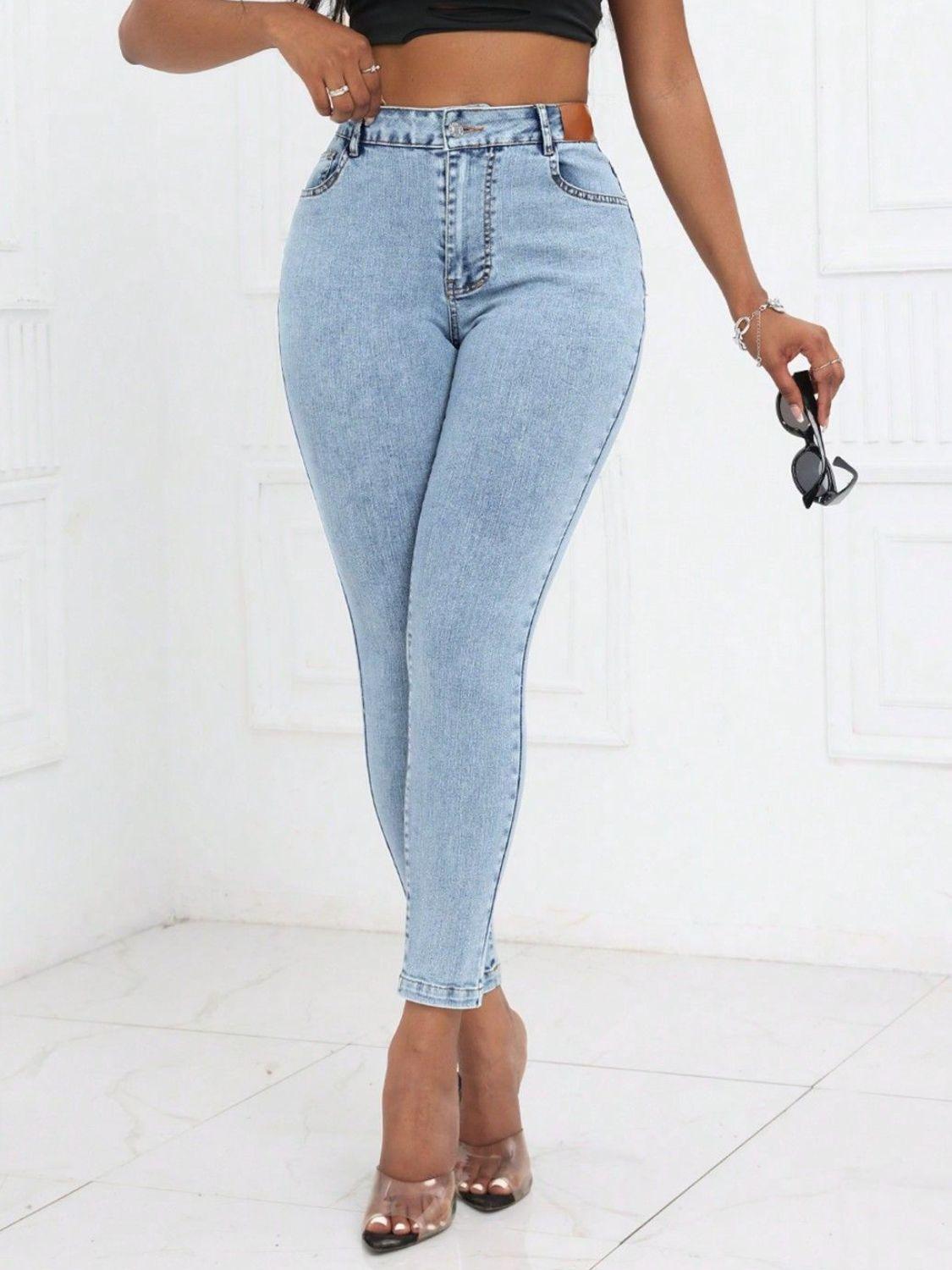 High Waist Skinny Jeans with Pockets - Clothes For Her Online Store