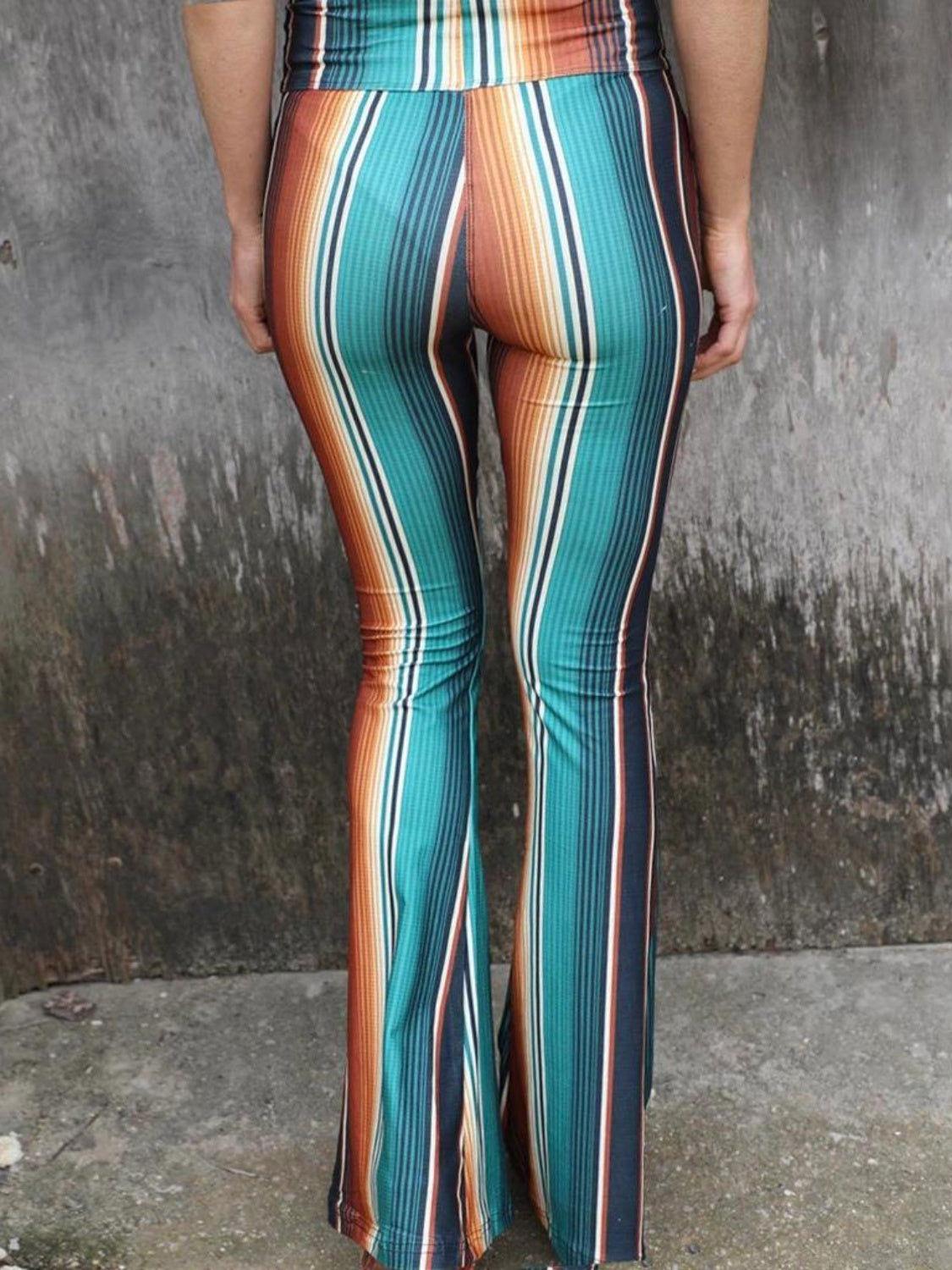 High Waist Striped Bootcut Pants - Clothes For Her Online Store