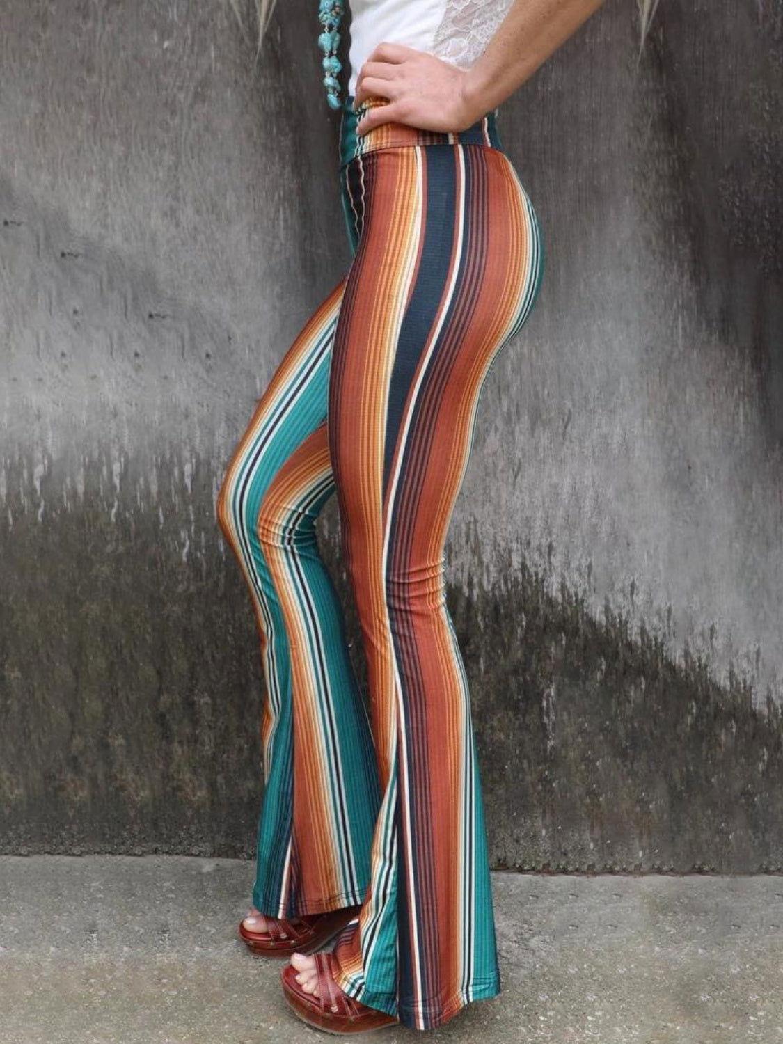 High Waist Striped Bootcut Pants - Clothes For Her Online Store