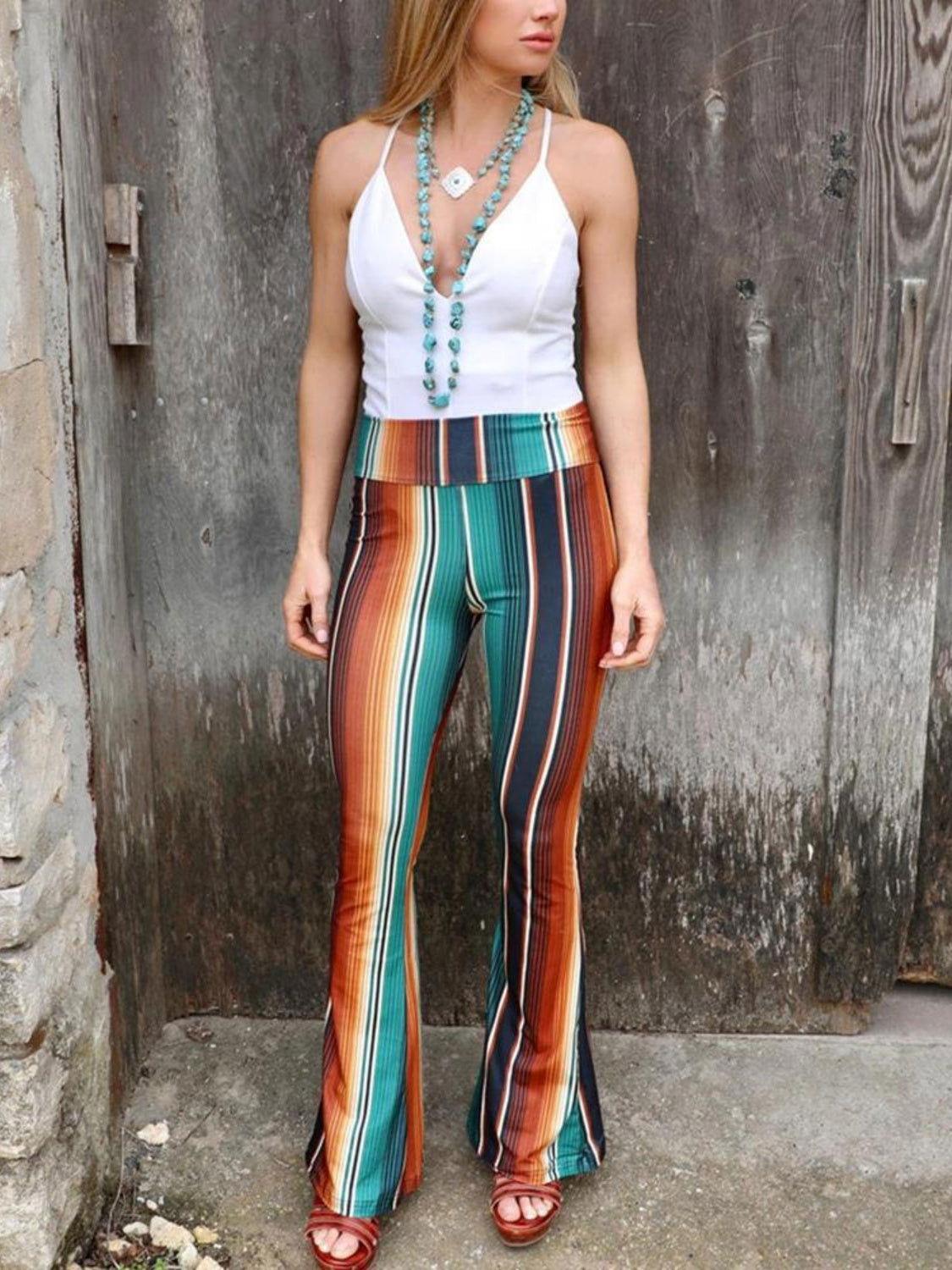 High Waist Striped Bootcut Pants - Clothes For Her Online Store